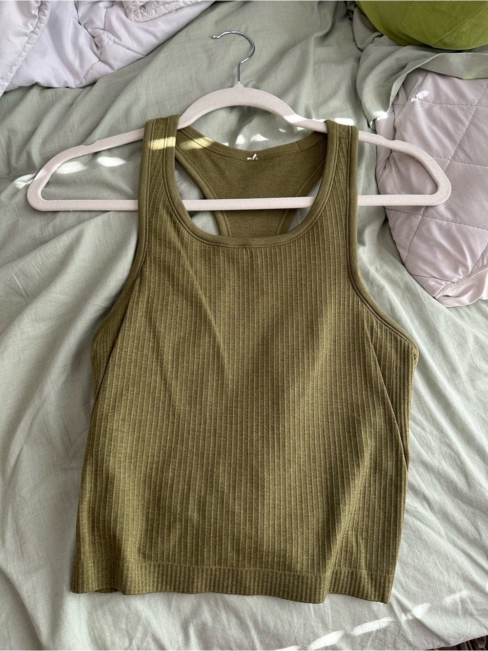 lululemon athletica Olive Ribbed Racerback Crop Tank